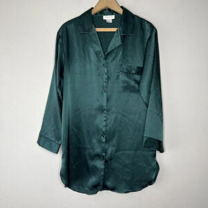 Jones New York Satin Dark Green Over side Button Down Mini Short Dress Sz XS Pjs